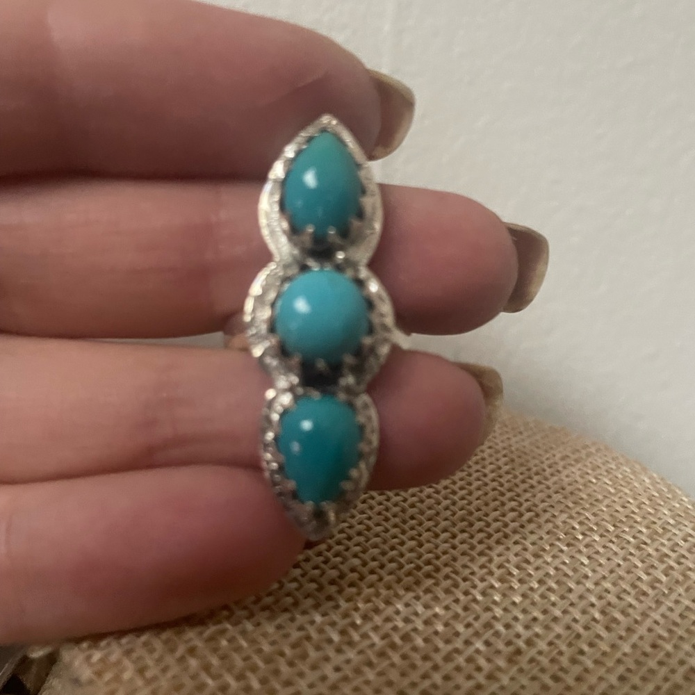 Sleeping Beauty Triple Stone Turquoise Silver Ring